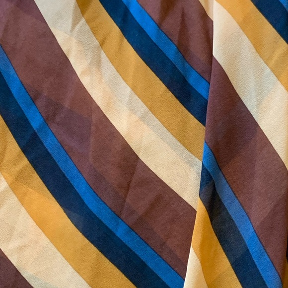 Olivaceous V-Neck Maxi Dress Large Striped Blue Brown Tie Waist Long outer Panel - Picture 12 of 13